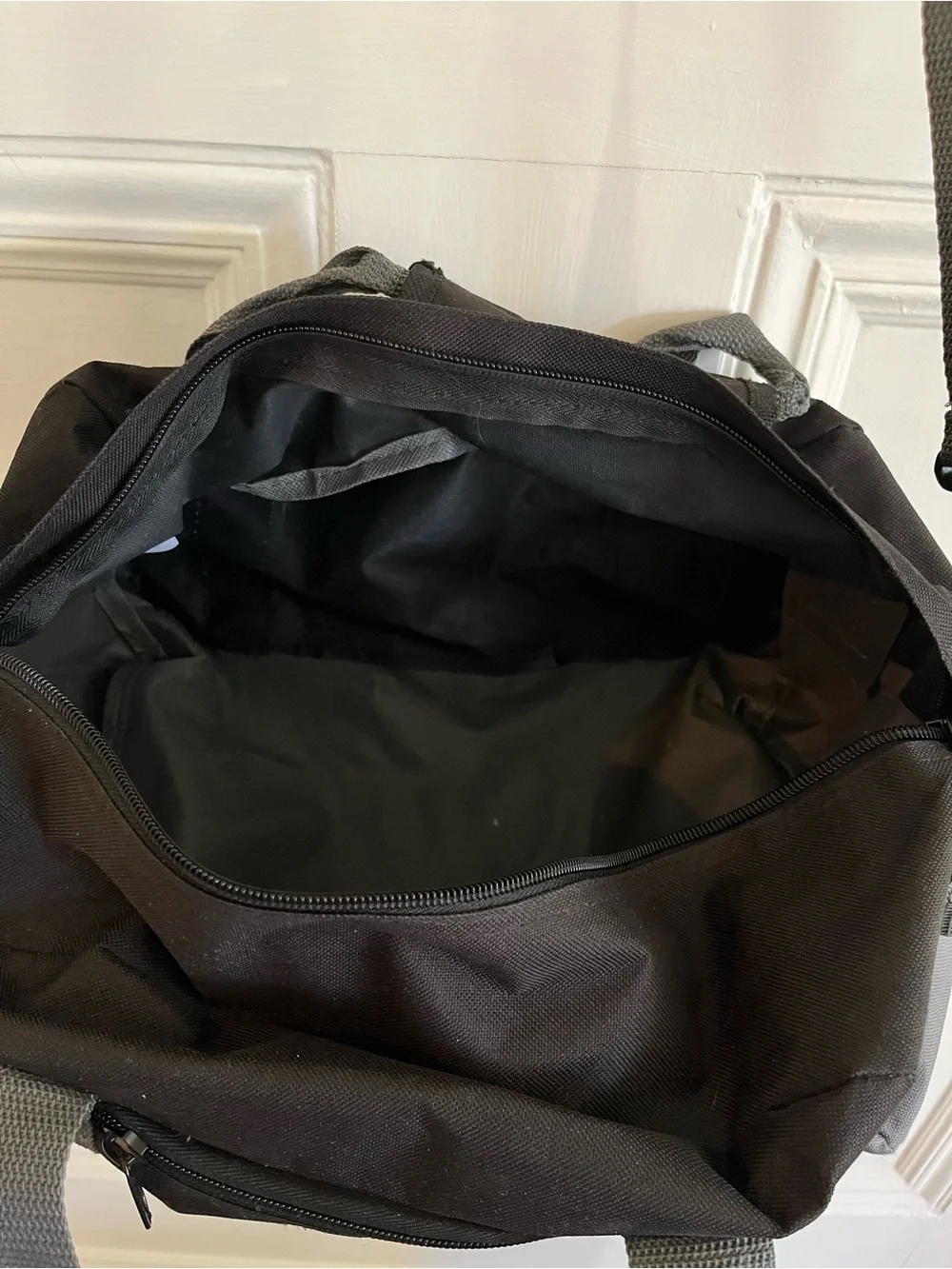 Unisex Black and Gray Duffel Shoulder Bag - small